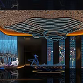 Luxury Shop Front Desk Design With Modern Chandelier Sofa And Waterfall Wall