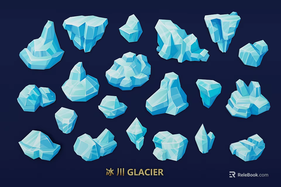 Blue Glacier Ice Wall Decor With Various Geometric Shapes And Designs 3d model 