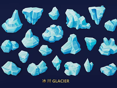 Blue Glacier Ice Wall Decor With Various Geometric Shapes And Designs 3d model