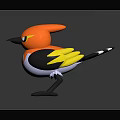 3D Model Cartoon Bird With Orange Head Black Wings Yellow Feathers And White Body