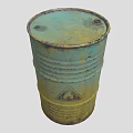 Industrial Equipment Green And Yellow Rusted Metal Drum With Warning Sign