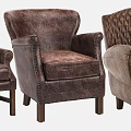 Three Different Brown Leather Armchairs with Tufted Studded Details and Wingback Styles