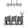 Modern Dining Table Set With Gray Chairs Pendant Light Tableware And Flower Vase 3d model