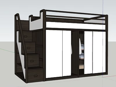 Modern Bunk Bed With Staircase Storage Drawers And White Wardrobe Doors 3d model