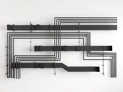 Black Metal Pipes Structural Arrangement with Connections and Linear Design Features 3d model