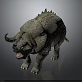 Reptilian Fantasy Creature Character with Horns Spiked Back Scaly Skin Open Mouth and Fierce Expression
