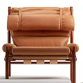 Brown Leather Leisure Chair with Comfortable Padded Backrest and Sturdy Wooden Support Legs