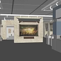 Cultural Center Interior Design With Display Cases Wall Paintings And Large Screen
