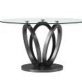 Modern Round Dining Table With Glass Top And Black Metal Curved Base