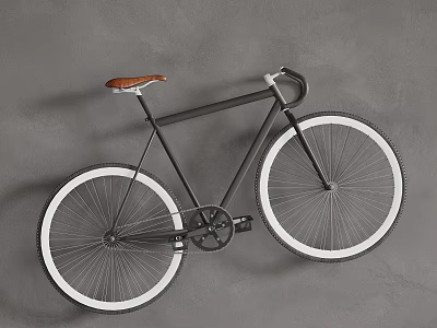 Black Frame Bicycle With White Tires Brown Leather Saddle And Minimalist Design 3d model