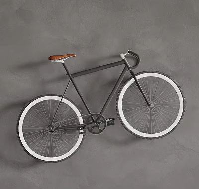 Black Frame Bicycle With White Tires Brown Leather Saddle And Minimalist Design 3d model