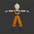 Game Anime Character 3D Model With Blonde Hair Orange Outfit And Blue Accessories Standing Pose