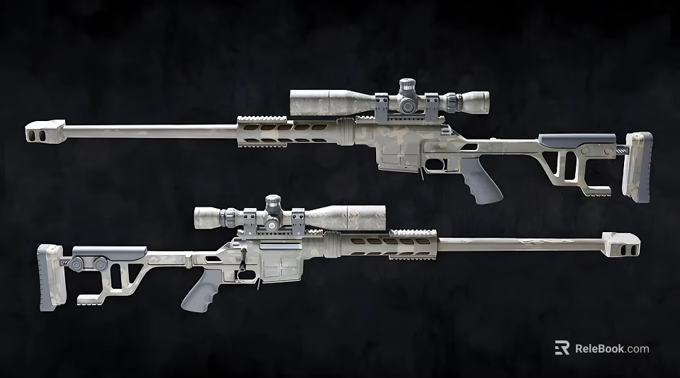 Two Modern Tactical Sniper Rifles With High Power Scopes And Sleek Metal Finish 3d model 