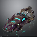 Cosmic Space Exploration Futuristic Vehicle With Purple Pink Exterior Blue Lights And Mechanical Structures