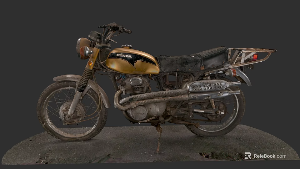 Vintage Kawasaki Motorcycle With Gold And Black Classic Retro Design 3d model 