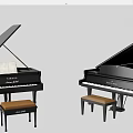 Elegant Piano Collection Including Grand Upright Models with Benches and Music Sheets
