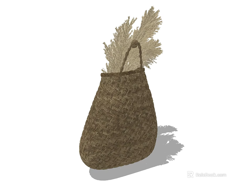 Handmade Natural Woven Basket with Dried Grass for Home Interior Decor 3d model 