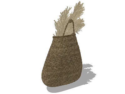 Handmade Natural Woven Basket with Dried Grass for Home Interior Decor 3d model