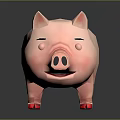 Cute Pink Cartoon Pig Character With Closed Eyes And Red Hooves