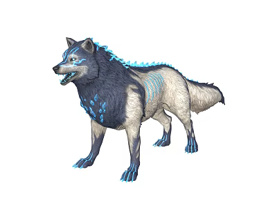 Fantasy Character And Mythical Blue Striped Wolf Creature With Spiked Mane Design 3d model