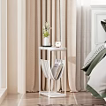 Minimalist White Side Table With Vase Clock And Magazines In Bedroom Setting