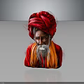 Portrait Of Elderly Man With Red Turban White Beard And Red Robe In Gray Background