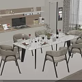 Modern Dining Table Set With Marble Top Accompanying Chairs In Open Kitchen 3d model