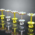 Flower Shaped Decorative Ornament Set With Yellow And Silver Bases And Transparent Crystal Decorations