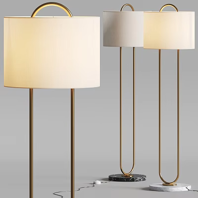 Modern Floor Lamps With White Shades And Golden Stands Set Of Three 3d model