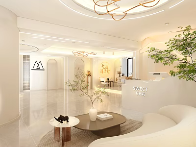 Elegant Modern Beauty Hair Salon Interior With Comfortable Sofa Green Plants And Stylish Reception Desk 3d model