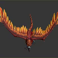 Detailed Red Bird With Flame Like Feathers And Spread Wings Blue Claws