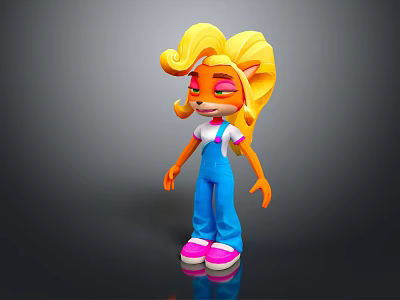 Cartoon Game Movie Character With Blonde Curly Hair Orange Skin Blue Overalls And Pink Shoes 3d model