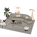 Modern Curved Sofa And Coffee Table Set With Plant Floor Lamp Throw Pillows And Rug