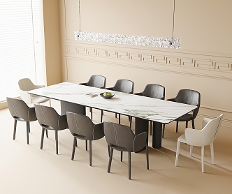 Dining Table and Chair Combination Dining Chair Dining Table Chandelier 3d model