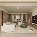 Modern Living And Dining Room Interior With Beige Sofa Coffee Table And TV Cabinet