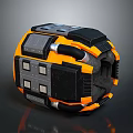 Black and Orange Industrial Equipment with Spherical Design Mechanical Panels and Connecting Pipes