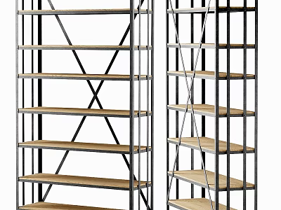 Modern Metal Frame Shelving Unit With Wooden Shelves And Multi Tier Design 3d model