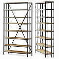 Modern Metal Frame Shelving Unit With Wooden Shelves And Multi Tier Design