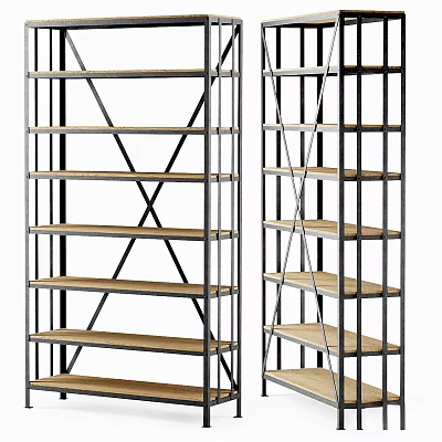 Modern Metal Frame Shelving Unit With Wooden Shelves And Multi Tier Design 3d model