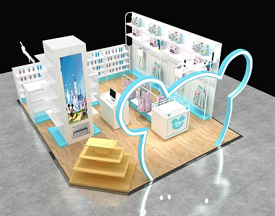 Modern Clothing Store Interior Featuring Display Racks Steps And Curved Decorations 3d model