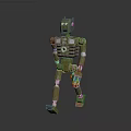 Green Humanoid Robot With Mechanical Skeleton Structure And Yellow Chest Emblem 3d model