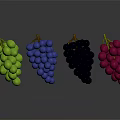 Bright Colorful Grapes Green Blue Purple Pink Bunches on Dark Background
