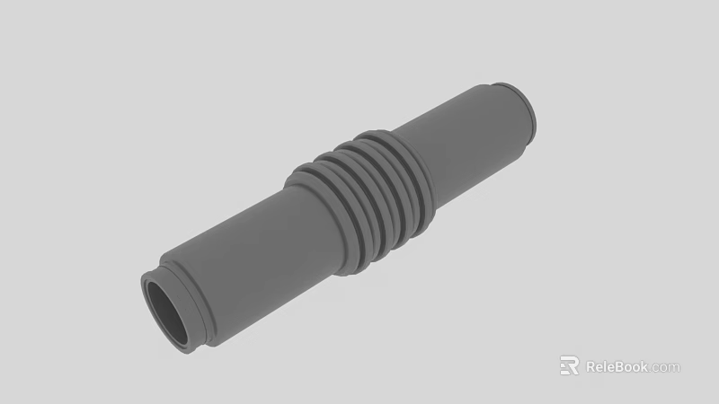 Gray Cylindrical Industrial Component With Ring Structured Hollow Tube Design 3d model 