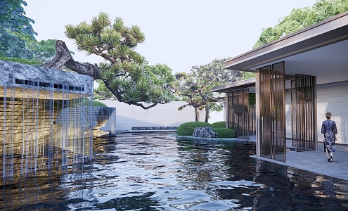 New Chinese-style Garden Landscape Layered Waterscape Pavilion 3d model