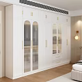 Modern White Wardrobe Design With Glass Doors Gold Handles And Drawers In Bedroom