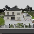 Spacious Detached Villa With White Exterior Black Roof And Lush Green Courtyard