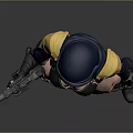 Female Combat Character In Bikini Blue Headscarf Holding Rifle With Black Boots And Armor