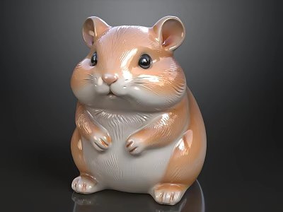Cute Brown And White Standing Hamster Figurine On Dark Background Decor 3d model