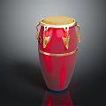 Red Conga Drum With Golden Accents And Natural Wood Drumhead Shiny Finish