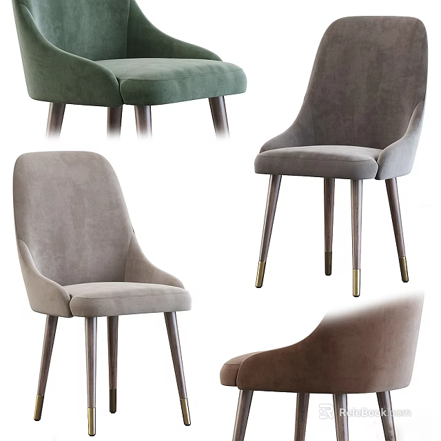 Modern Green Gray Upholstered Dining Chairs With Velvet Seats And Metal Legs 3d model 